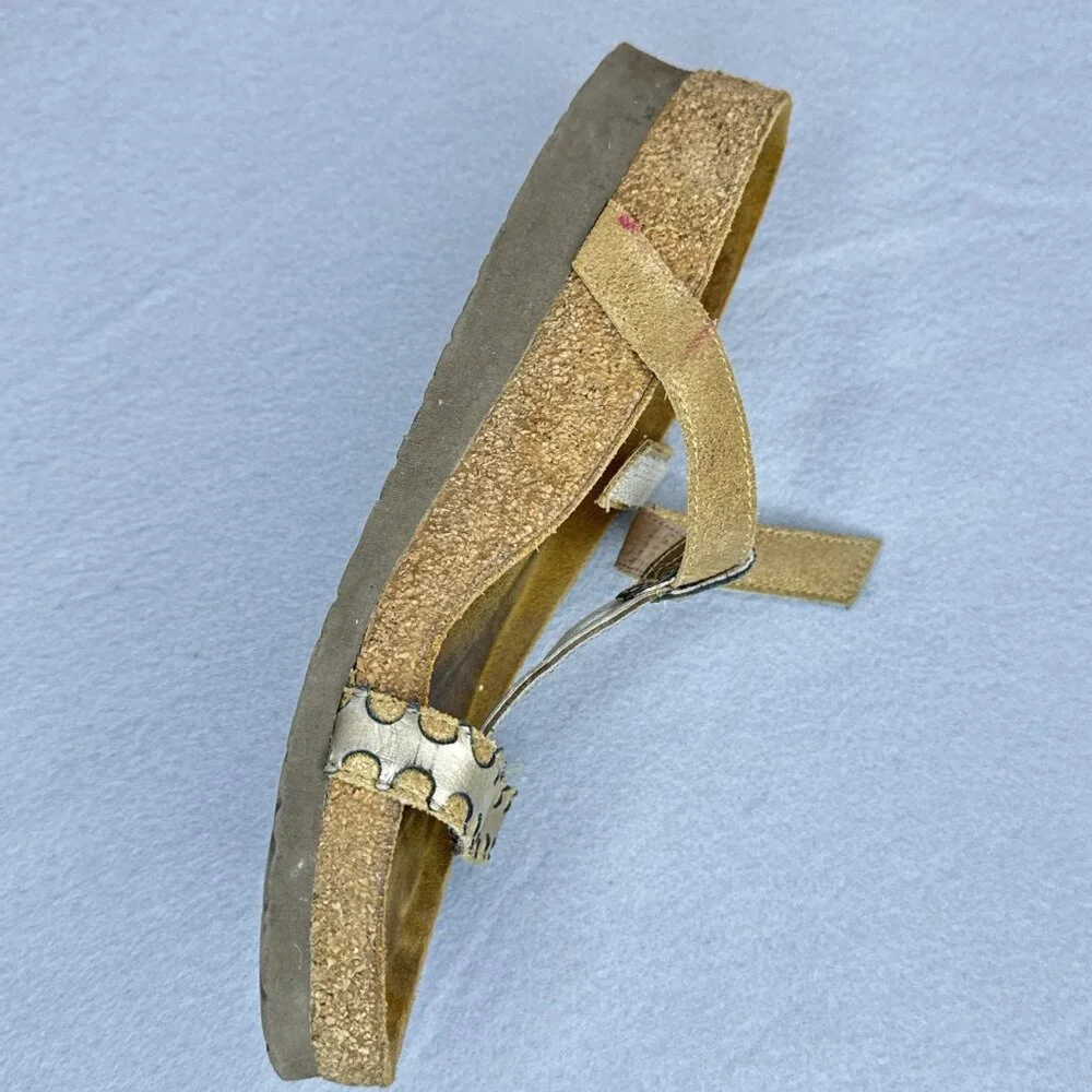 NAOT Aspen Leather Sandals Wedge Cork Gold Metallic Rhinestones EU 38 US 7 - 7.5 - Picture 8 of 16